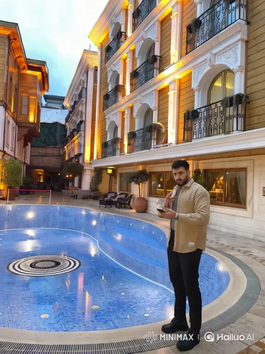 Luxurious Courtyard with Elegant Architecture and Tranquil Pool – AI Generated Video | Hailuo AI