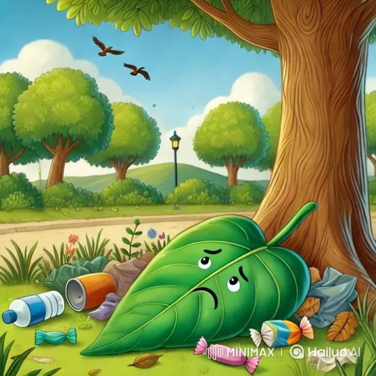 Vibrant Park Scene with Sad Leaf Amidst Litter – AI Generated Video | Hailuo AI