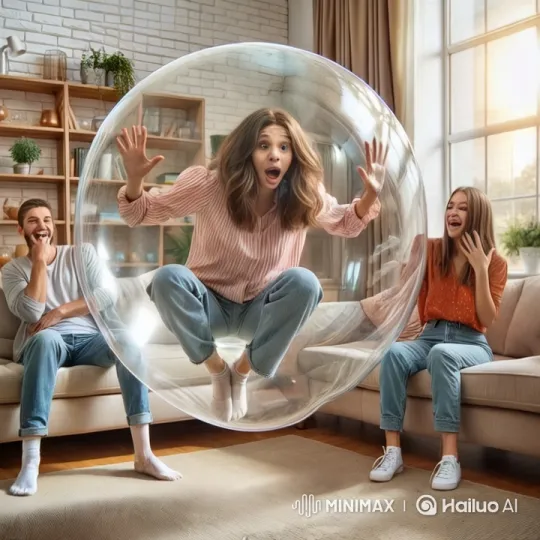 Woman in Bubble Playfully Teased by Girlfriend – AI Generated Video | Hailuo AI