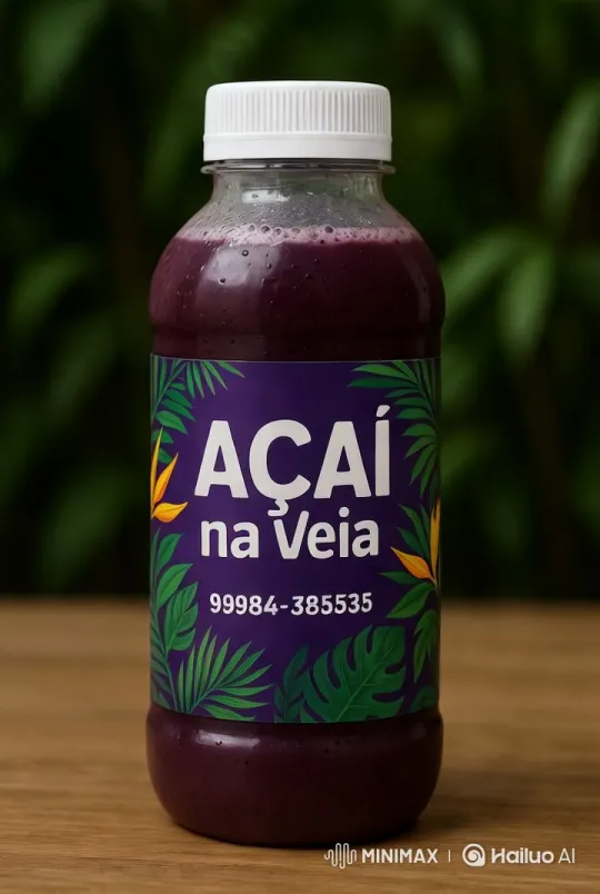 Aesthetic Display of 'Açaí na Veia' Juice Bottle – AI Generated Video | Hailuo AI