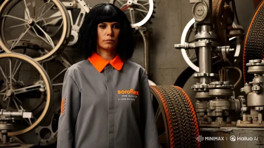 Industrial Aesthetics: Uniformed Subject Amidst Craftsmanship – AI Generated Video | Hailuo AI
