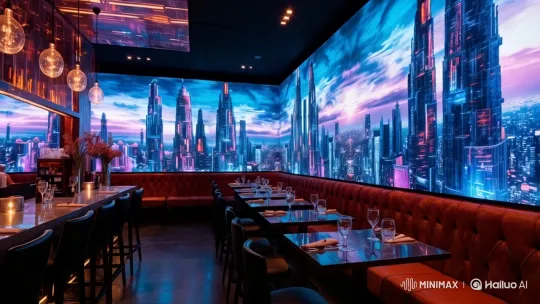 Futuristic Restaurant with Luxurious Neon Decor – AI Generated Video | Hailuo AI
