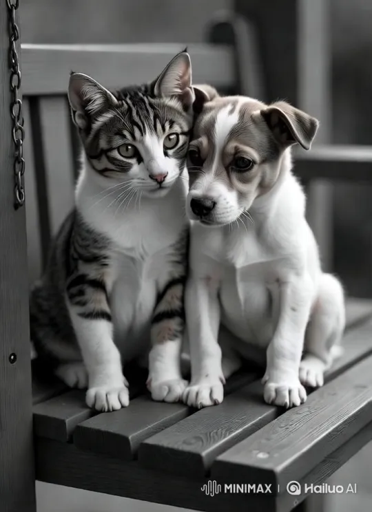 Sad Cat and Dog Find Comfort in an Embrace – AI Generated Video | Hailuo AI
