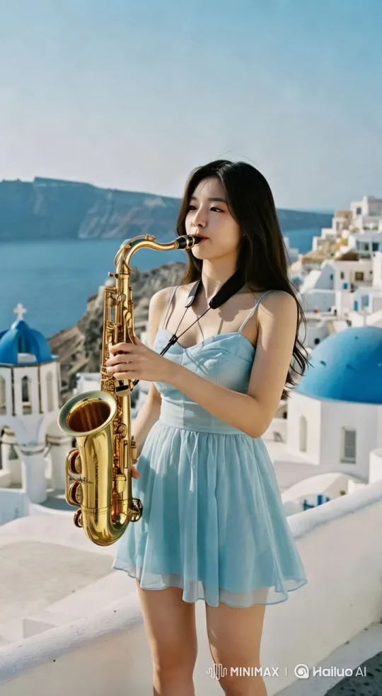 Woman in Black Dress Plays Saxophone Gracefully – AI Generated Video | Hailuo AI