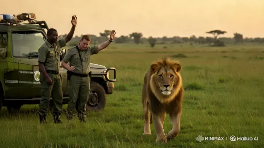 Sunset Lion: A Majestic Departure – AI Generated Video | Hailuo AI