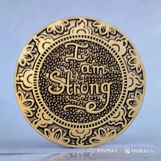 Woman Showcases 'I am Strong' Coin Design – AI Generated Video | Hailuo AI