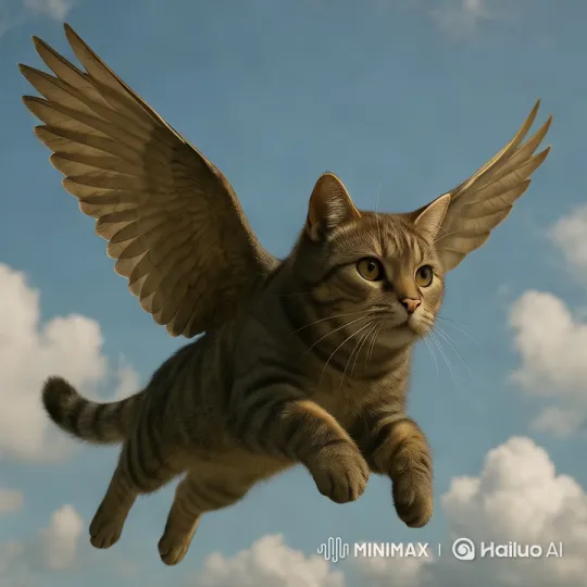 Tabby Cat Soars Gracefully in Majestic Sky – AI Generated Video | Hailuo AI