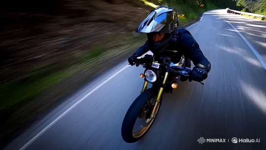 Thrilling Mountain Bike POV Chase on Winding Road – AI Generated Video | Hailuo AI