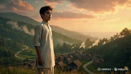 Teen Meets Elder in Serene Village Setting – AI Generated Video | Hailuo AI