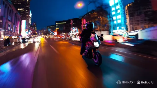 Thrilling Motorcycle POV Through Dusk-Lit Urban Maze – AI Generated Video | Hailuo AI