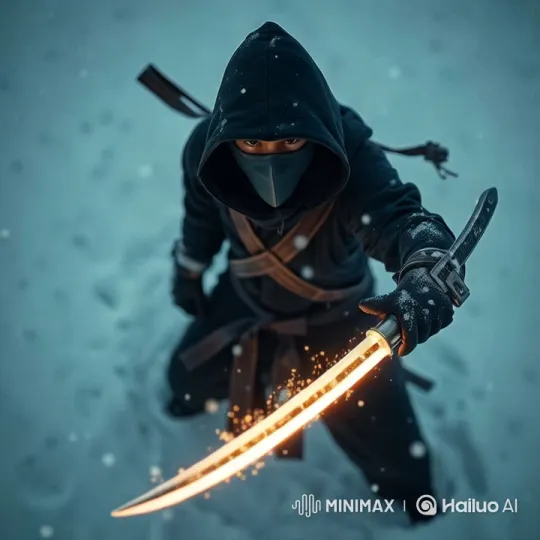 Samurai Ninja in Snow: Aesthetic Display of Blade and Serenity – AI Generated Video | Hailuo AI