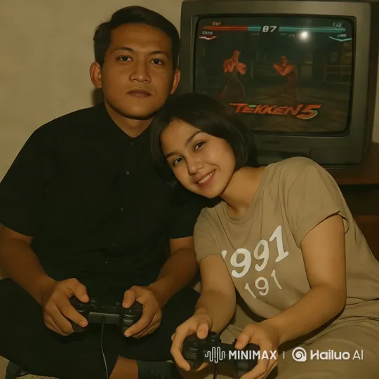Intimate Gaming Moment: Two Friends Playing Tekken 5 – AI Generated Video | Hailuo AI