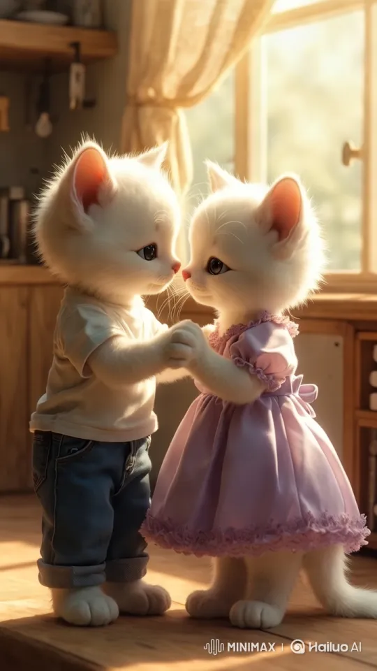 Affectionate Kittens in Cozy Kitchen Setting – AI Generated Video | Hailuo AI