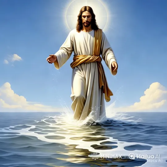 Jesus Walks on Stormy Sea Amidst Dramatic Light – AI Generated Video | Hailuo AI
