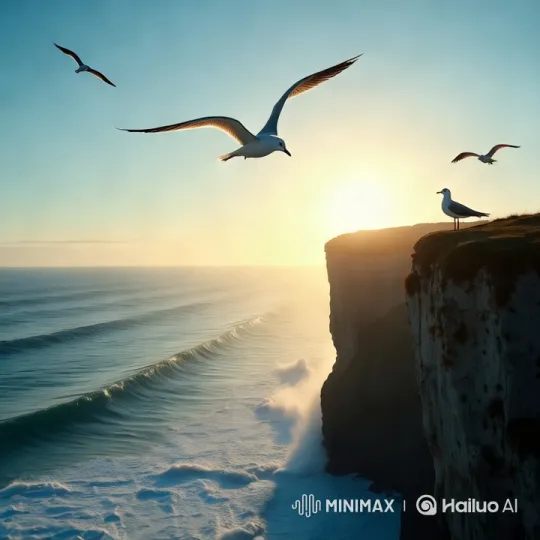 Sunrise Serenity: Cliffside Waves and Seagulls – AI Generated Video | Hailuo AI