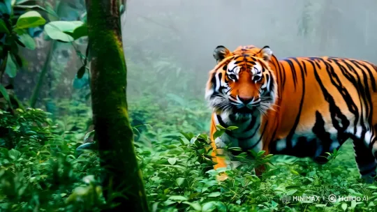 Majestic Tiger Emerges in Misty Jungle Scene – AI Generated Video | Hailuo AI