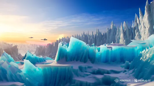 Frozen Alien Planet with Spaceships and Glowing Hearts – AI Generated Video | Hailuo AI