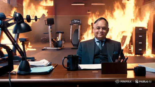 Man Stays Calm Amid Gym Fire – AI Generated Video | Hailuo AI
