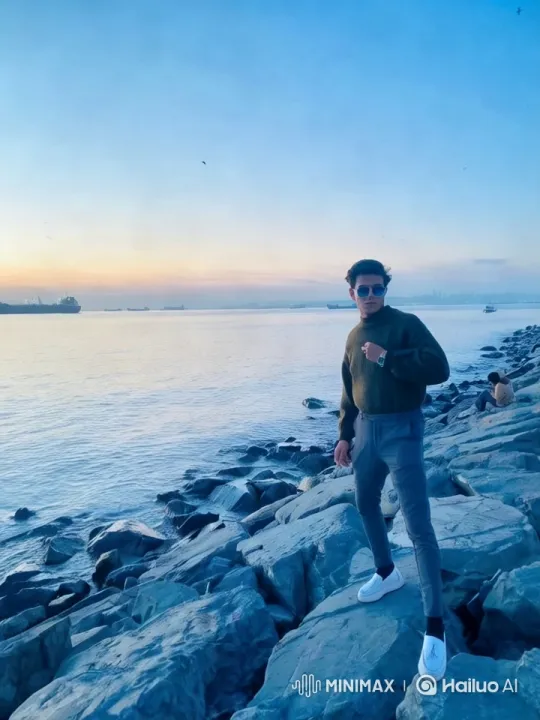 Tranquil Shoreline at Sunset with Young Man – AI Generated Video | Hailuo AI
