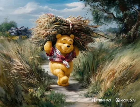 Golden Bear Wander in Serene Countryside – AI Generated Video | Hailuo AI
