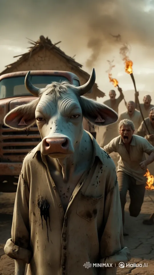 Rejected Cow in Dusty Village: A Heartbreaking Journey – AI Generated Video | Hailuo AI