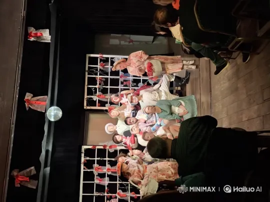 Colorful Vintage Performers in Festive Stage Setting – AI Generated Video | Hailuo AI
