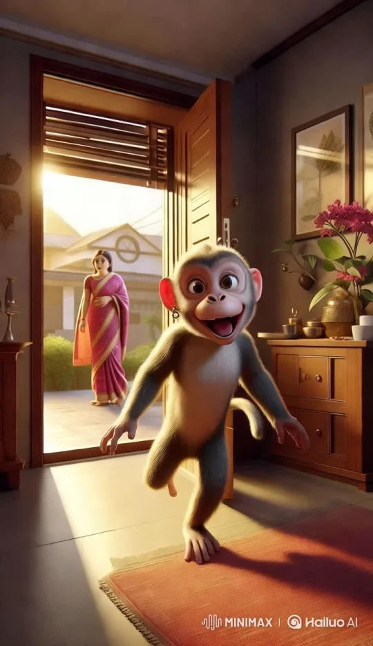 Monkey Intrudes in Decorated Indian Home – AI Generated Video | Hailuo AI