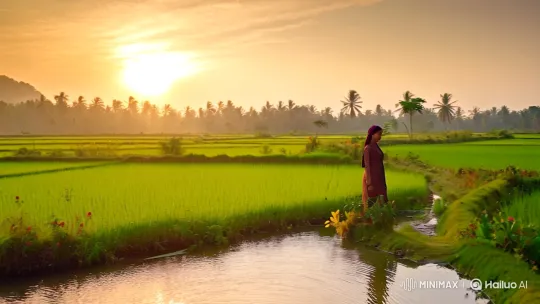 Dawn's Serenity: A Solitary Walk in Lush Landscapes – AI Generated Video | Hailuo AI