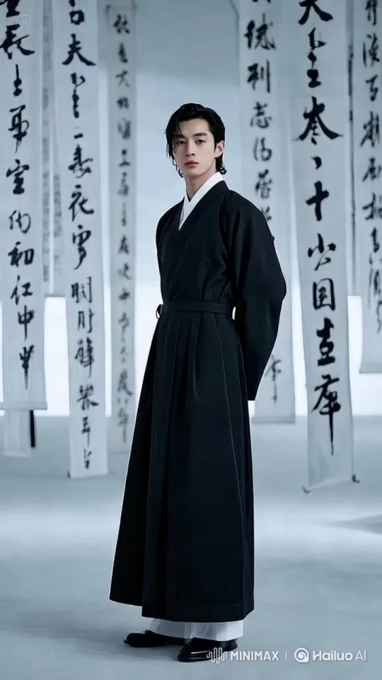 Traditional Attire and Calligraphy Banners in Elegant Motion – AI Generated Video | Hailuo AI