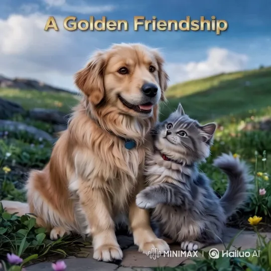 Animated Pixar-Style Scenery with Golden Dog and Gray Cat – AI Generated Video | Hailuo AI