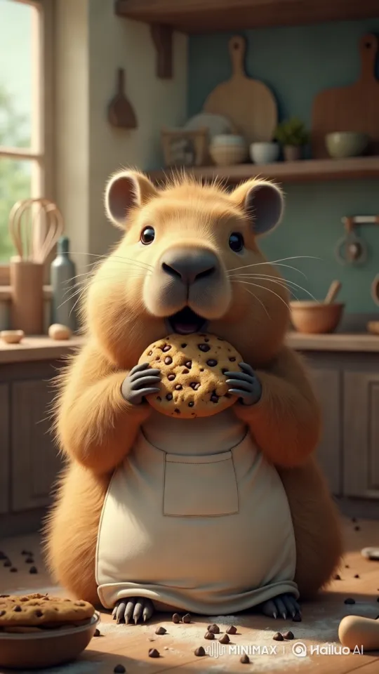 Capybara Enjoying Cookie in Cozy Kitchen – AI Generated Video | Hailuo AI