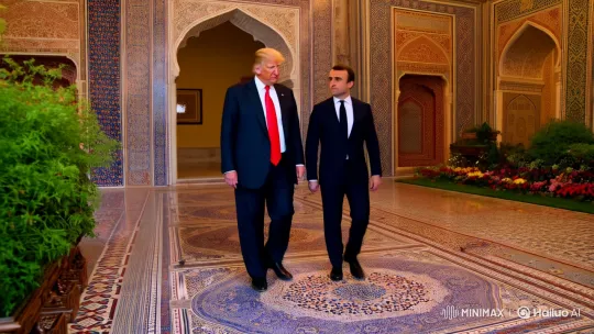 Trump and Macron Walk Through Persian Grandeur in Isfahan – AI Generated Video | Hailuo AI