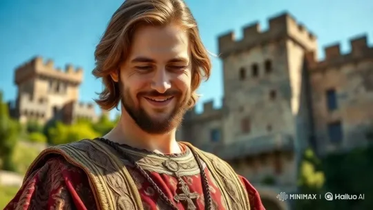 Medieval Elegance: A Grand Castle and Its Dressed-in-Style Inhabitant – AI Generated Video | Hailuo AI