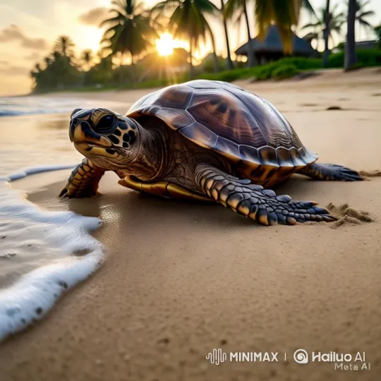 Turtle's Serene Morning Beach Journey – AI Generated Video | Hailuo AI