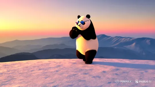 Fluffy Panda Dance on Snowy Mountain at Sunrise – AI Generated Video | Hailuo AI