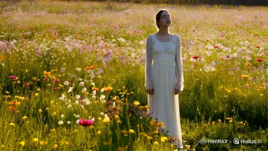 Enchanted Woman in a Sunlit Meadow's Embrace – AI Generated Video | Hailuo AI