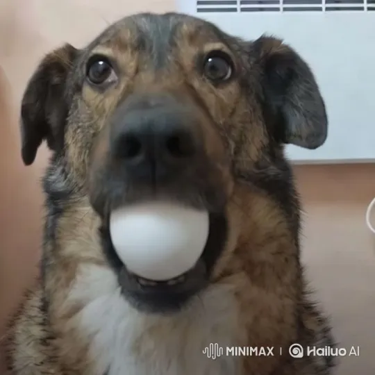 Dog Juggles Egg in Cozy Indoor Setting – AI Generated Video | Hailuo AI