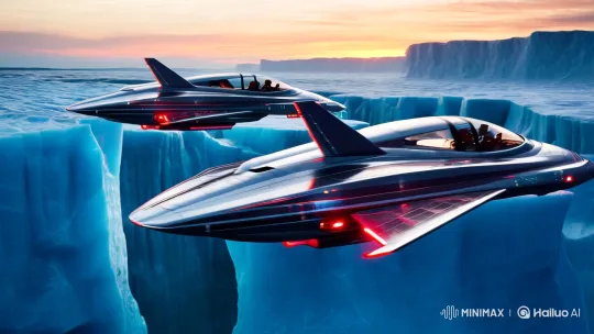 Spaceships Release Hearts Over Icy Land, Blend Sci-Fi and Nature – AI Generated Video | Hailuo AI