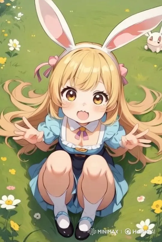 Cheerful Bunny Girl in Flowery Field Looping Animation – AI Generated Video | Hailuo AI