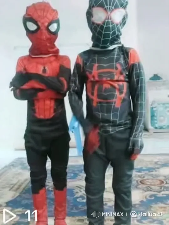 Spider-Man Costume Play: Two Kids Mimic Heroic Gestures – AI Generated Video | Hailuo AI
