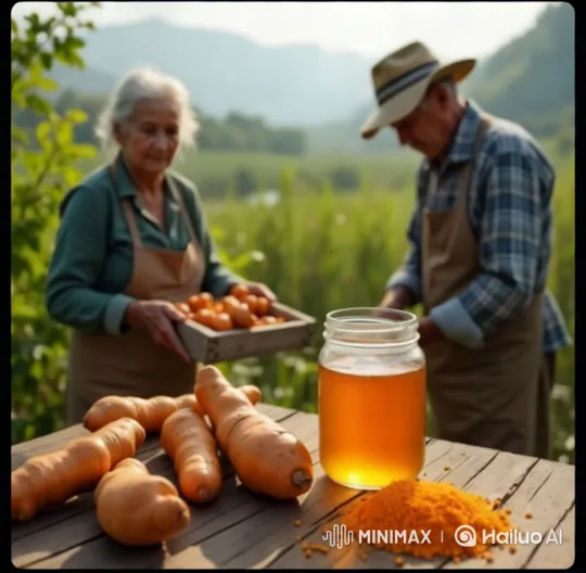 Elderly Couple Harvesting Turmeric and Honey – AI Generated Video | Hailuo AI