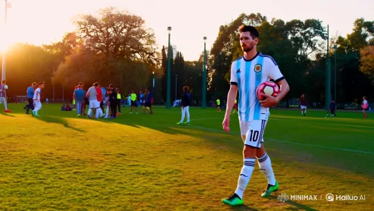 Messi Arrives in Sunlit Park: A Cinematic Journey – AI Generated Video | Hailuo AI