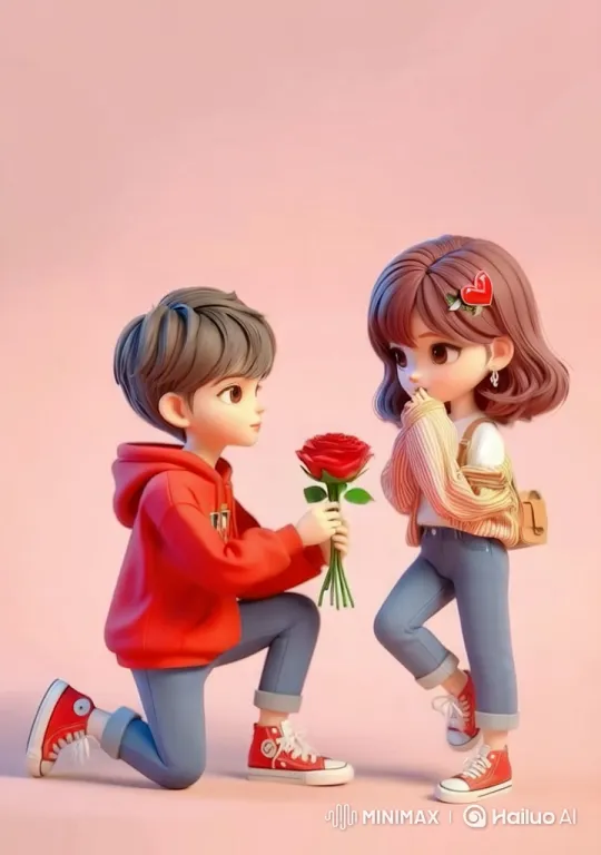 Boy Gives Rose to Delighted Girl in Romantic Scene – AI Generated Video | Hailuo AI