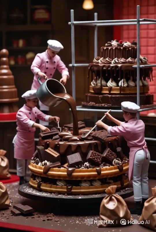 Mini Chefs Craft Extravagant Chocolate Dessert – AI Generated Video | Hailuo AI