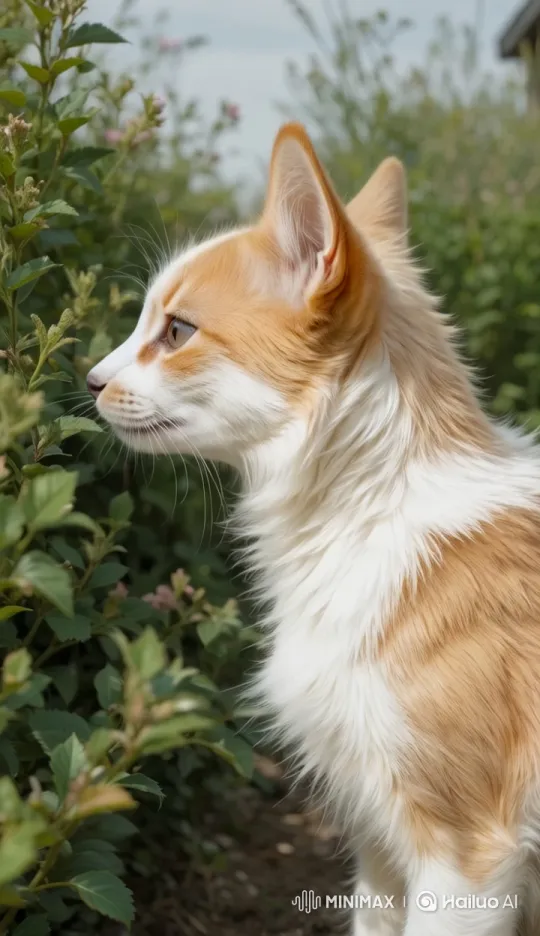 Fluffy Cat Sunny Explores Peaceful Outdoor Garden – AI Generated Video | Hailuo AI
