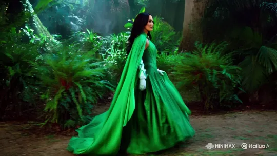 Megan Fox Enchants in Emerald Gown, Casts Spell on Green Ranger – AI Generated Video | Hailuo AI
