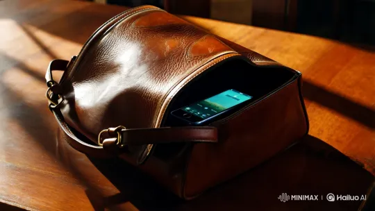 Vintage Leather Handbag with Modern Smartphone – AI Generated Video | Hailuo AI