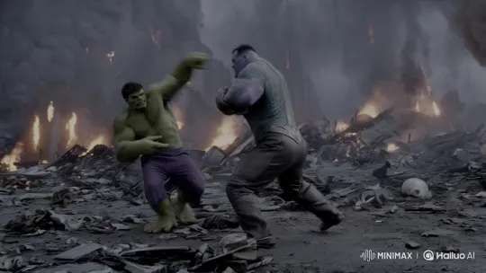 Hulk vs. Thanos: Brutal Clash on a Chaotic Battlefield – AI Generated Video | Hailuo AI