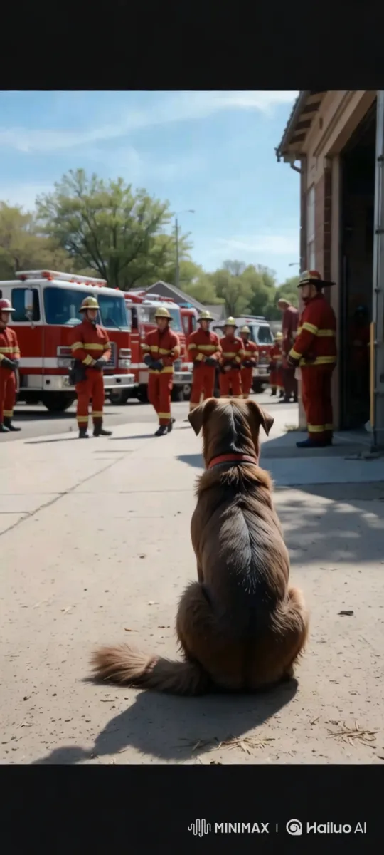 Dedicated Dog Watches Firefighters Train – AI Generated Video | Hailuo AI