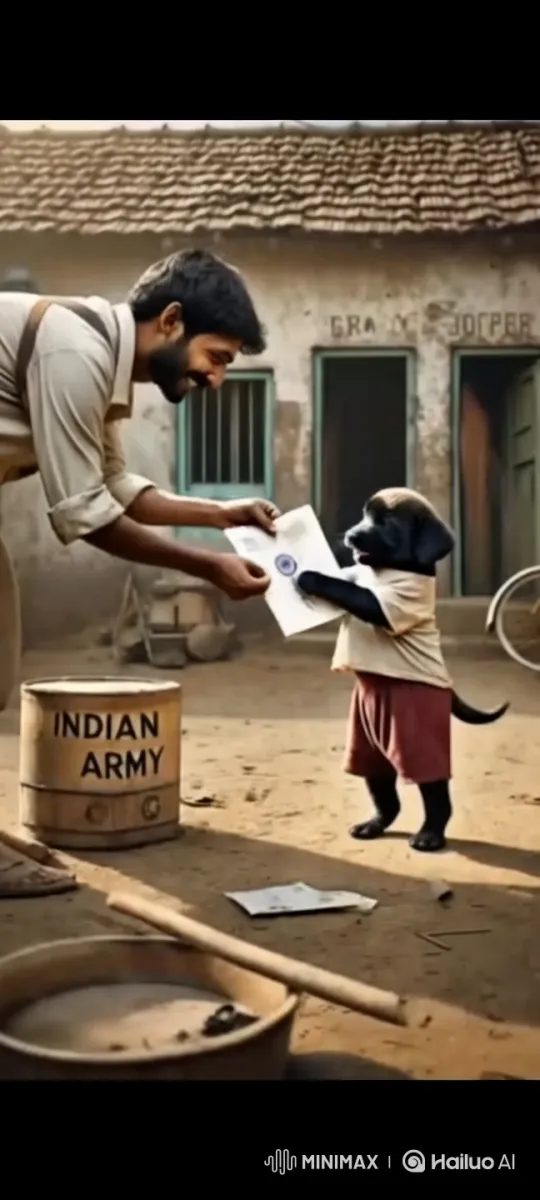 Anthropomorphic Puppy Receives Letter in Rustic Village – AI Generated Video | Hailuo AI